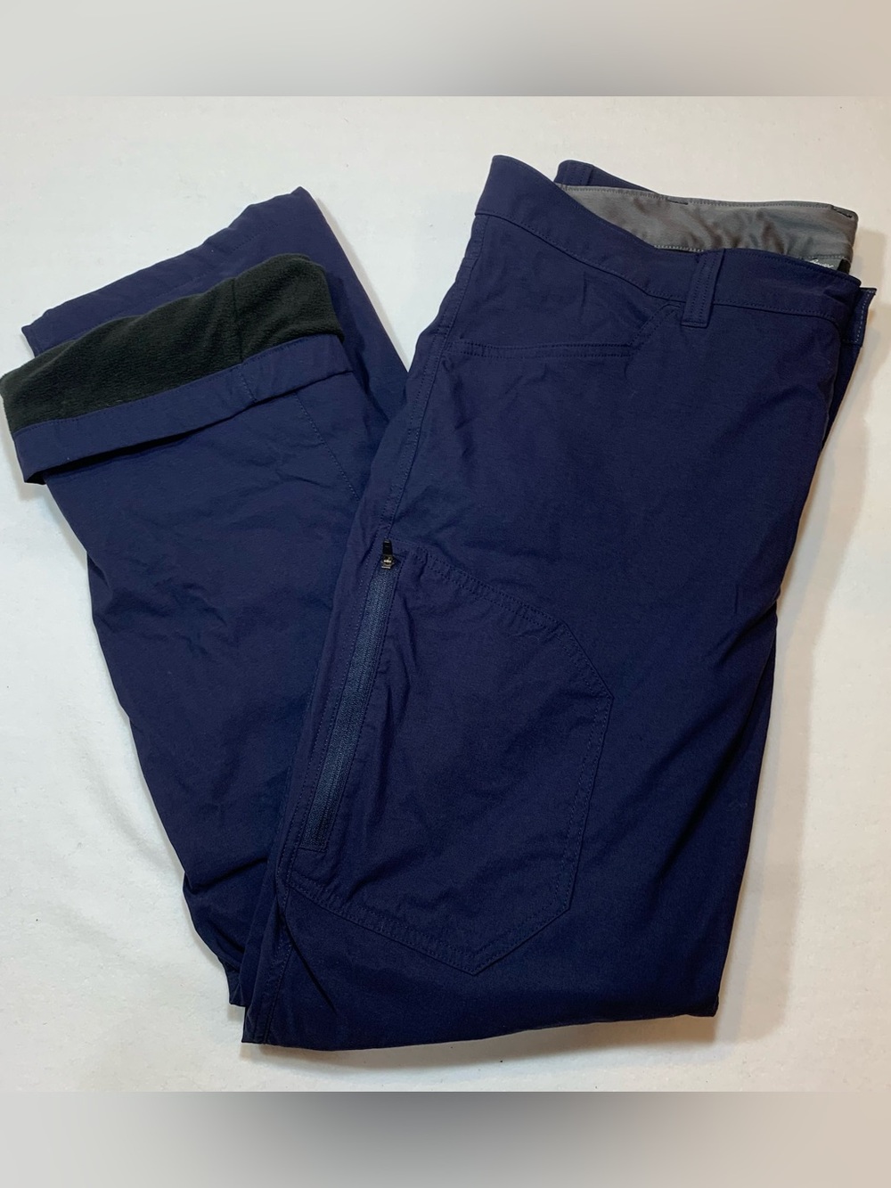Eddie Bauer Fleece Lined Tech Pant Mens 38x32 Navy Zipper Cargo Stretch Utility